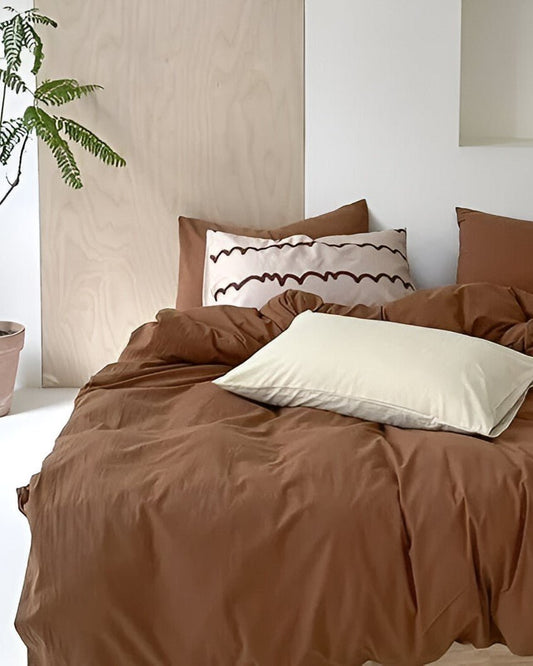 Victoria Washed Cotton Bedding Set - Front Side View - Brown