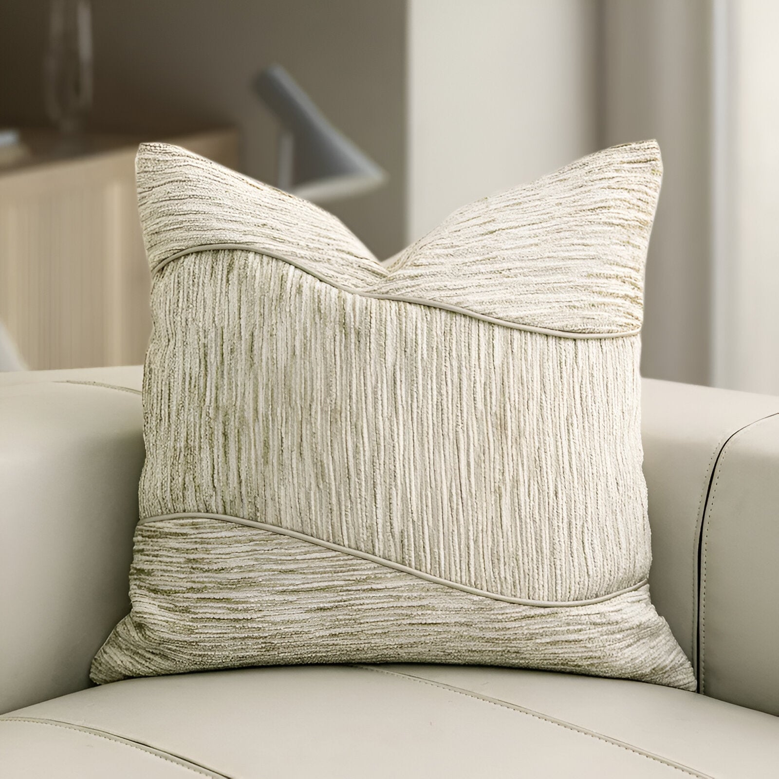 Vivian Square Throw Pillow - Front Side View - Main Image - Beige