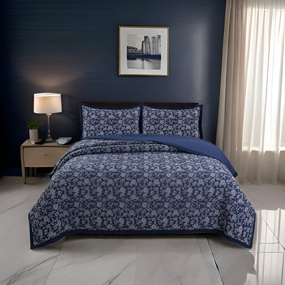 Willow Cotton Quilt Set - Front Side View - Main Product Image - Blue