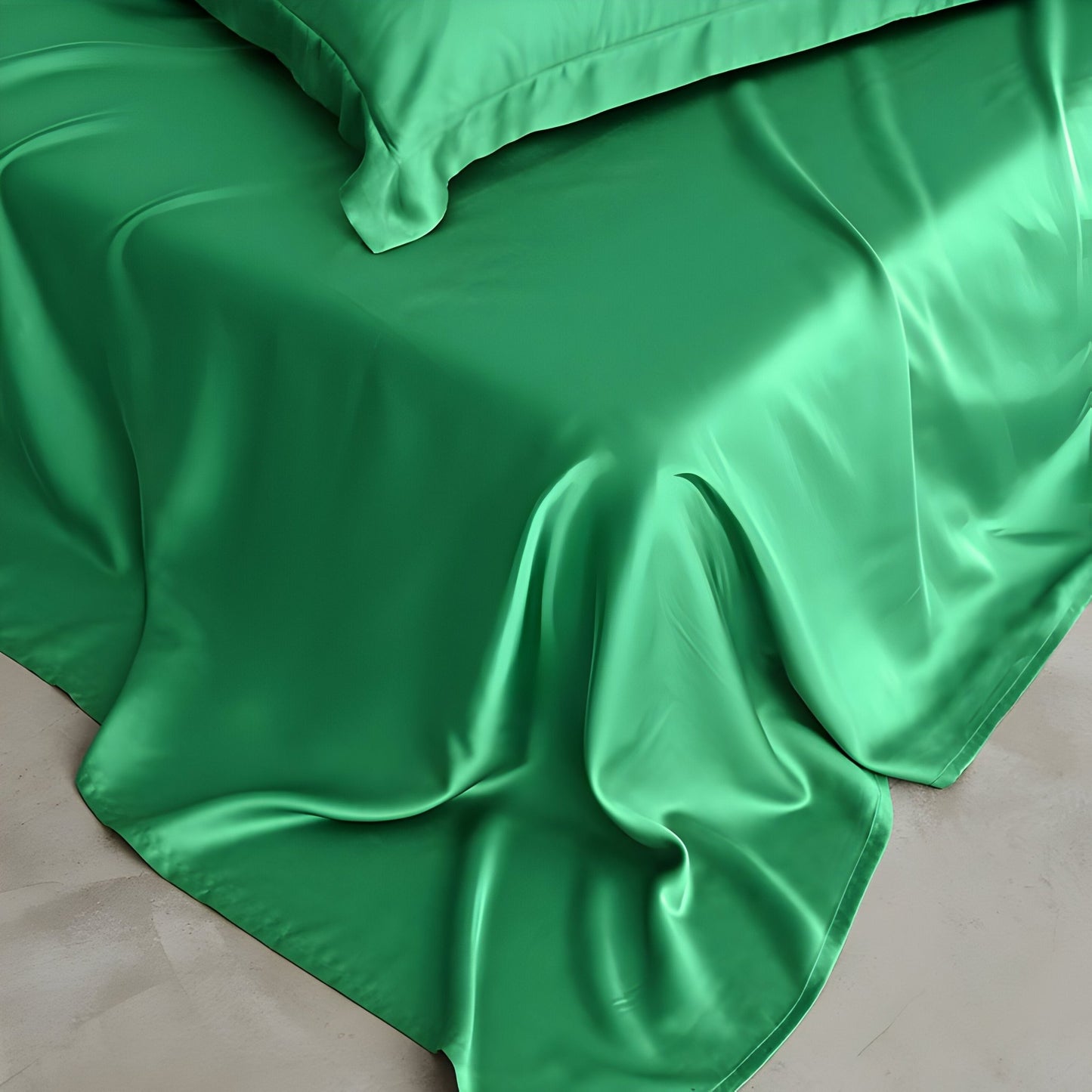 Xena Bamboo Sheet Set (Set of 4) - Corner Image - Flat Sheet - Close Up - Emerald Green